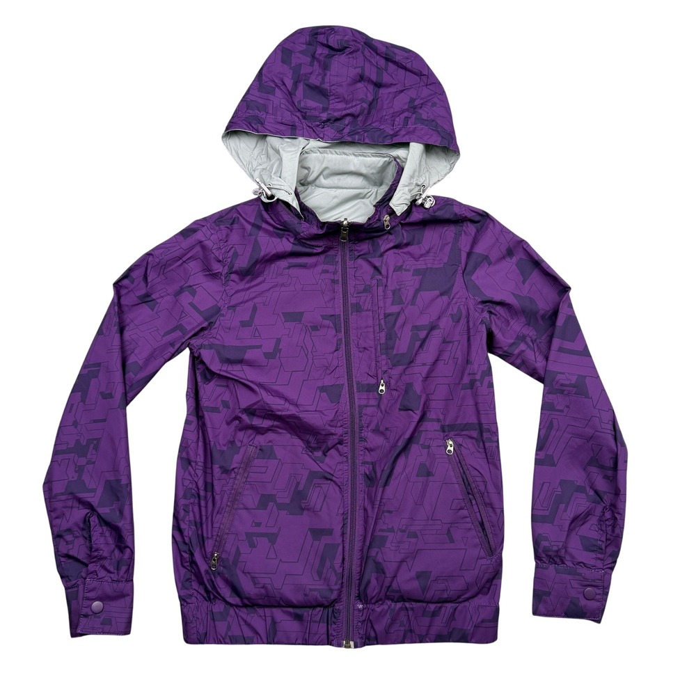 RARE Stussy Reversible Hooded Jacket Womens S Purple Grey Geometric Print Zip